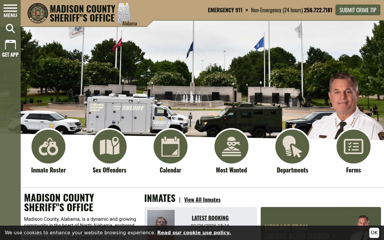 Madison County Sheriff jail roster for searching Huntsville mugshots