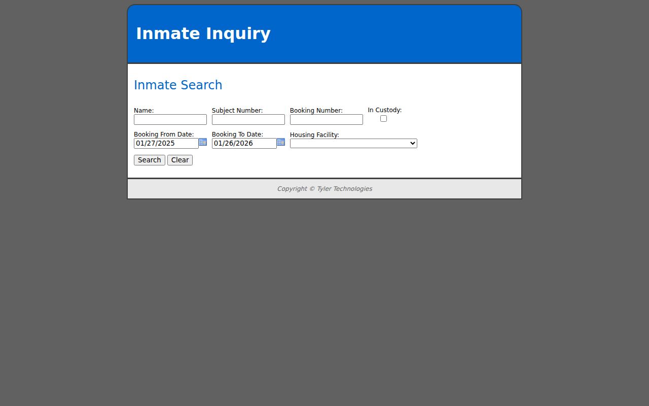 Jefferson County Sheriff inmate inquiry system for jail mugshots