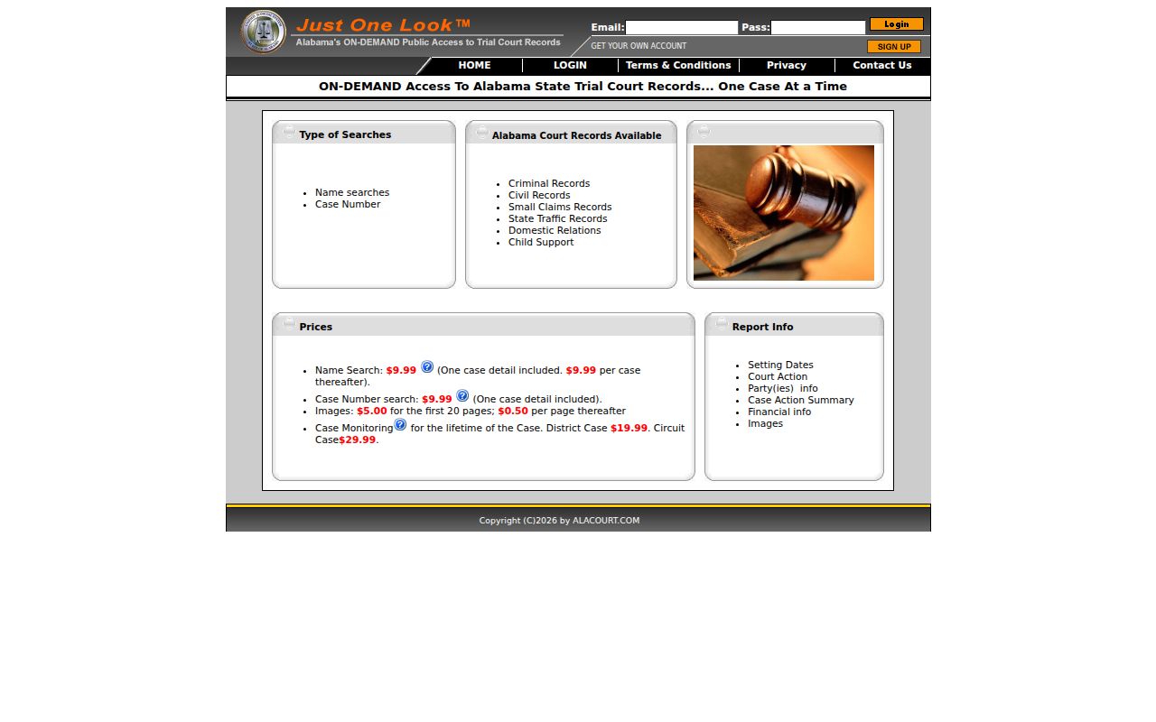 AlacourtAccess portal for searching Alabama court records and case information